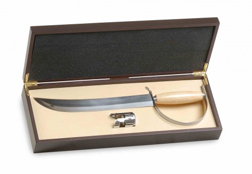 CASSETTA LEGNO VERNICIATA CON SCIABOLA E TAPPO SPUMANTE