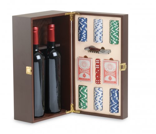CASSETTA LEGNO POKER PORTA 2 BOTTIGLIE