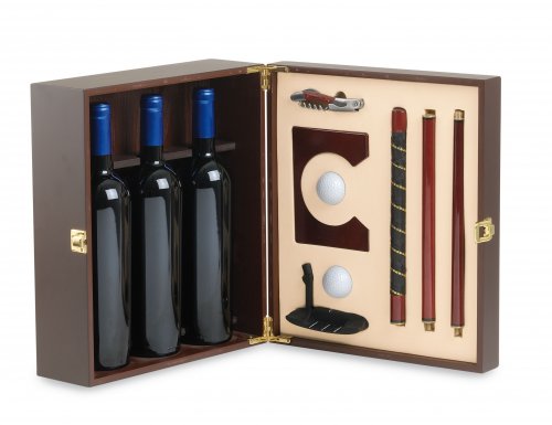 CASSETTA LEGNO GOLF PORTA 3 BOTTIGLIE