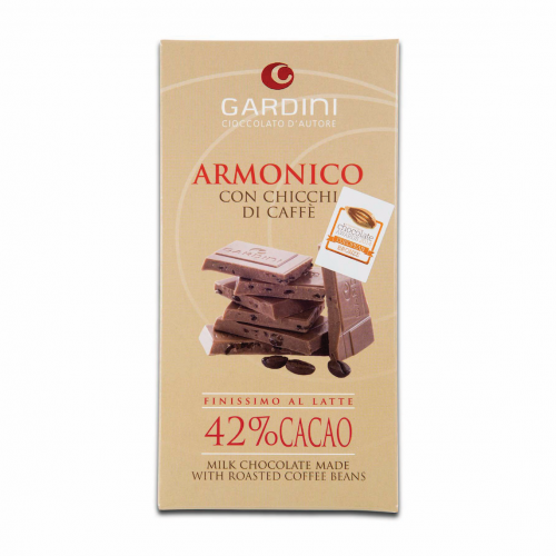 ARMONICO AL LATTE 42% CACAO CON CHICCHI DI CAFFE'  80 GR