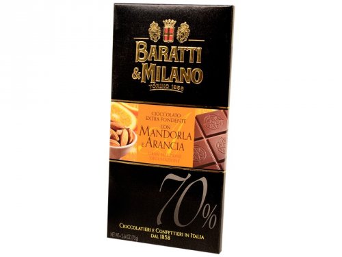 TAVOLETTA FOND CON MANDORLA E ARANCIA 70% 75 GR