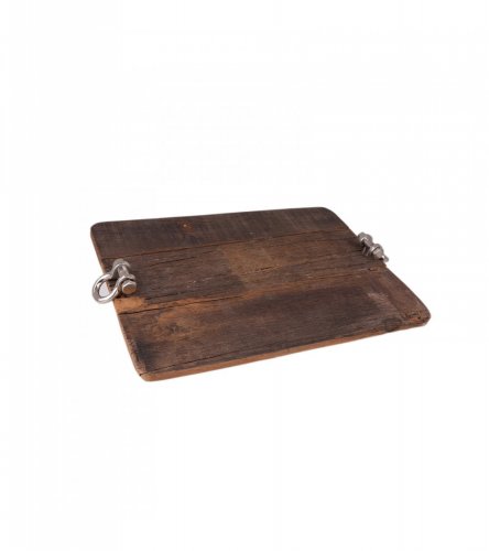 VASSOIO LEGNO GREZZO CON MANICI INOX 60 X 45 CM